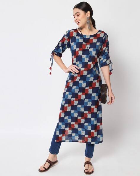 FTDIVA Geometric Print Straight Kurta