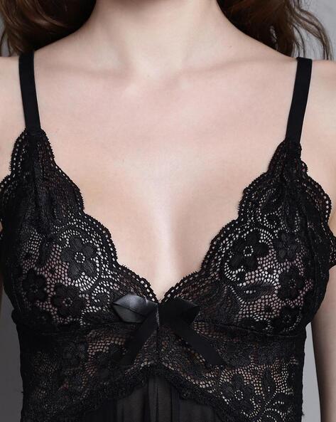 Satin And Lycra Cotton Sexy Sheer Lace Babydoll In Black Bra And Panty Set  at Rs 350/set in Indore