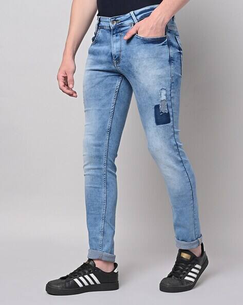 MUFTI Men Mid-Wash Super Slim Fit Distressed Jeans