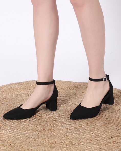Pointed-Toe Chunky-Heeled Shoes with Ankle-Strap