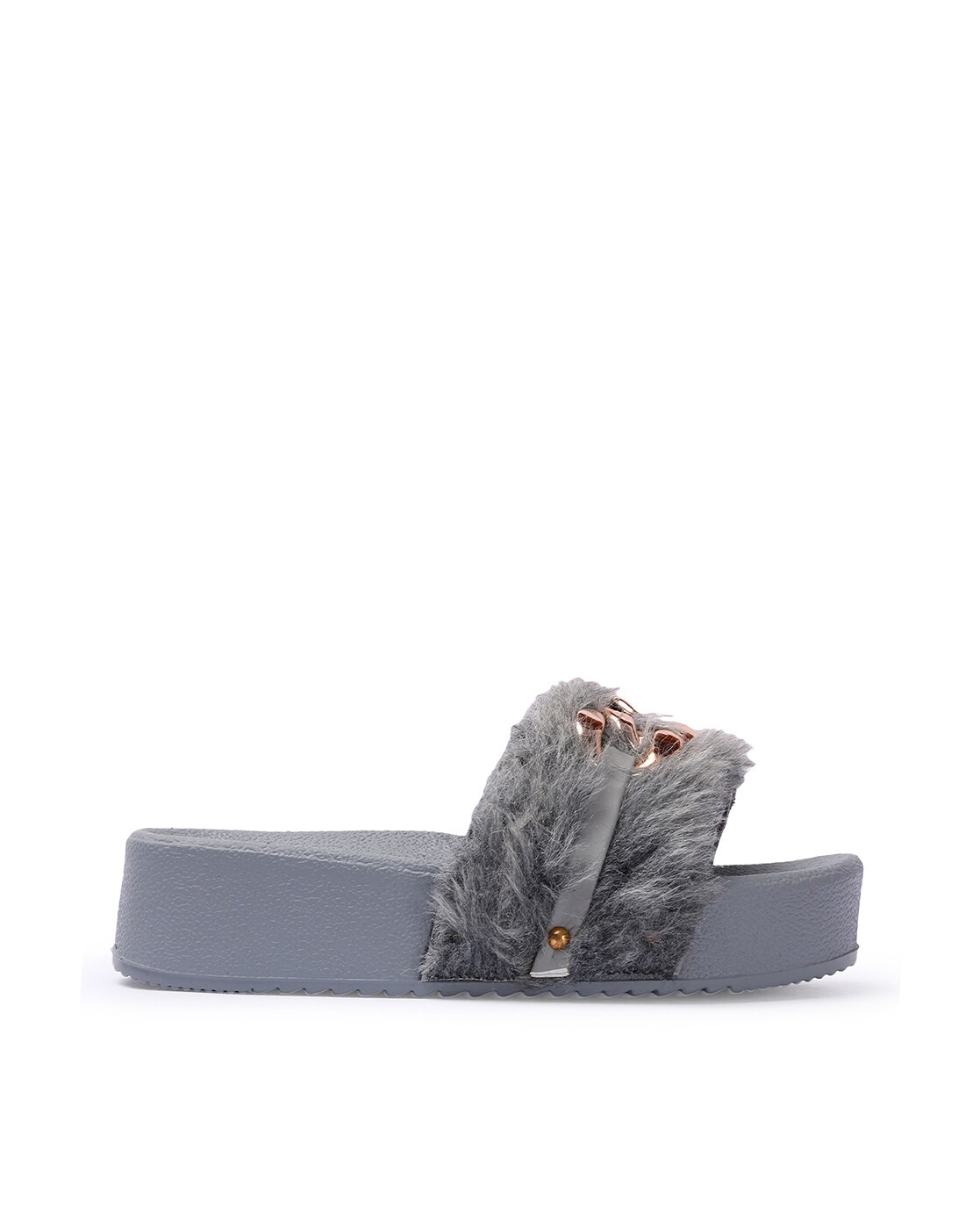 Women Slides with Fur Accent