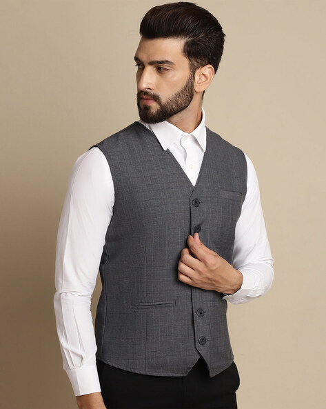 Buy Grey Pure Georgette Lining Twill Satin Embroidered Thread Nehru Jacket  For Men by Ankit V Kapoor Online at Aza Fashions.