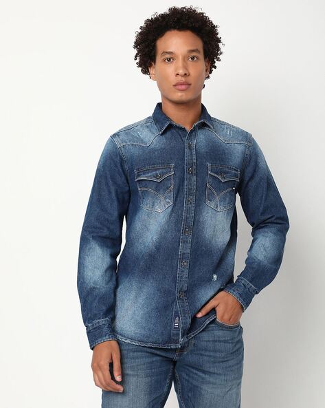 True Religion Brand Jeans Carter Distressed Denim Shirt, $159 | Nordstrom |  Lookastic