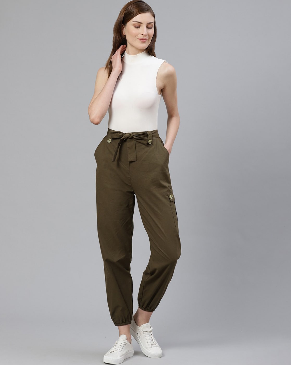 Buy Olive Track Pants For Women By Orchid Blues Online | Ajio.Com