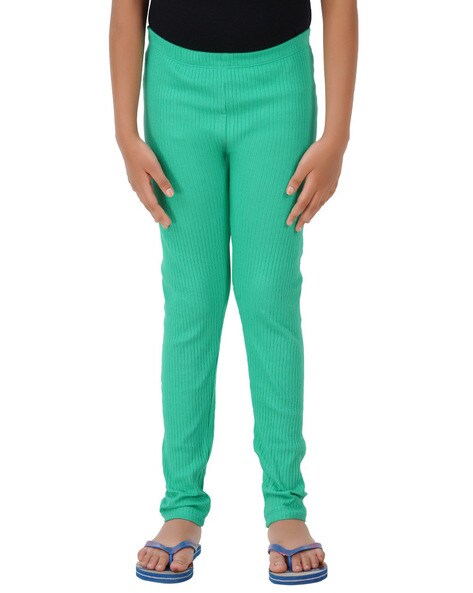 Enticing Green Coloured Plain Cotton Leggings | Leemboodi