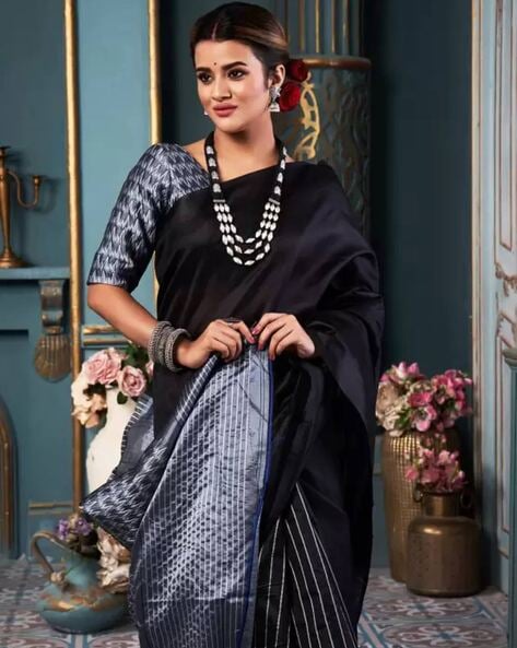 Butterfly - Black Paithani Silver blouse All over butta... | Facebook