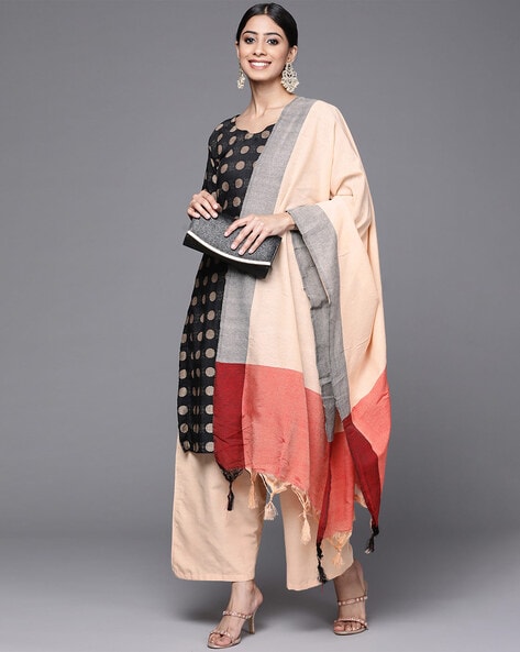 Geometric Woven Straight Kurta Suit Set Price in India