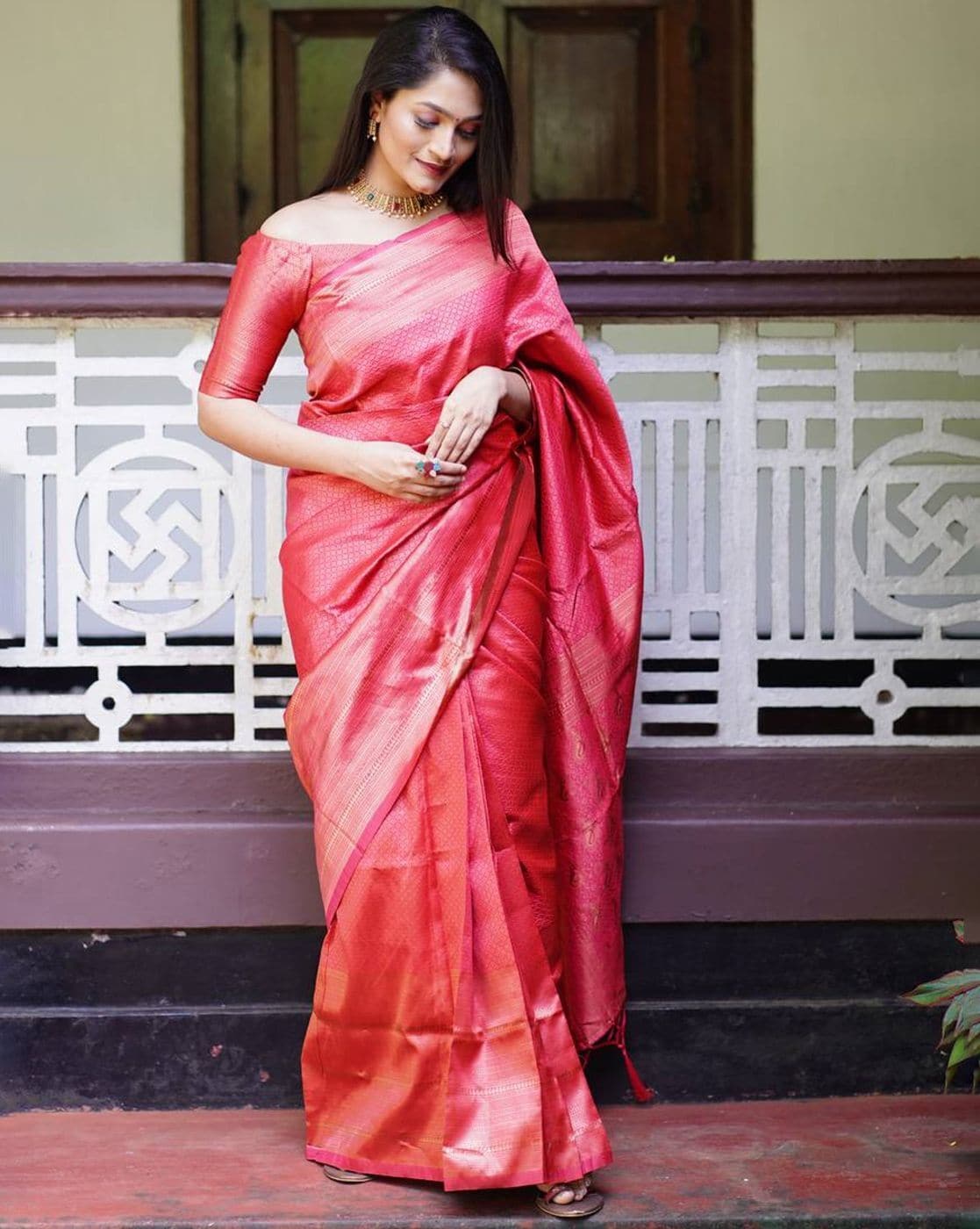 Red silk saree with blouse 2201