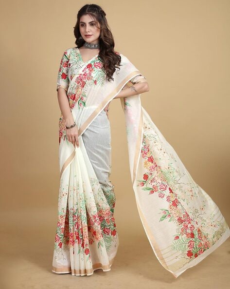 Floral Jaal Printed Bagru Cotton Saree - Frionkandy