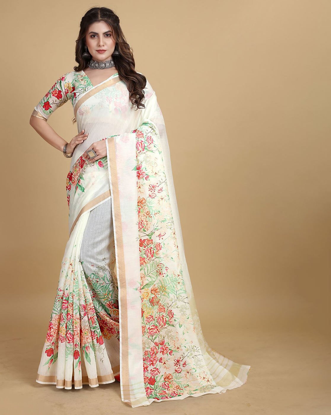 Heavy Soft Chinnon with Beautiful Floral Print Saree - Na Dhukan - Pure  Desi Market