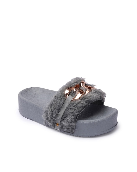 Womens grey slider discount slippers