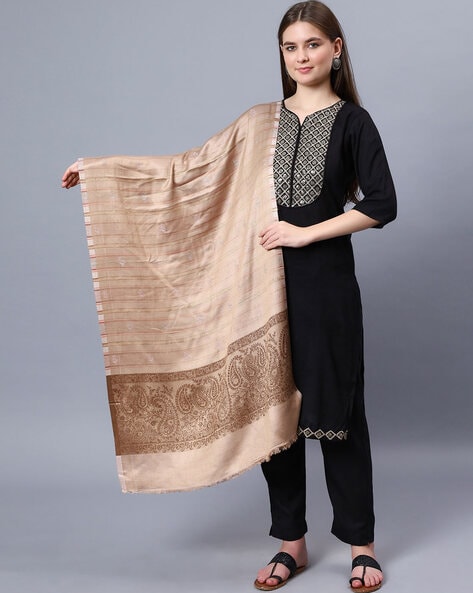 Women Paisley Woven Stole with Frayed Hem Price in India