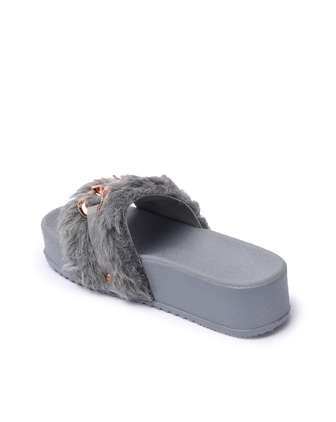 Women Slides with Fur Accent