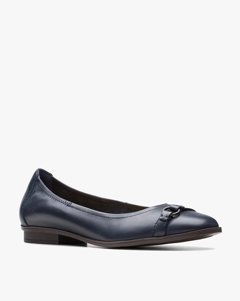 Clarks ladies deals navy flat shoes