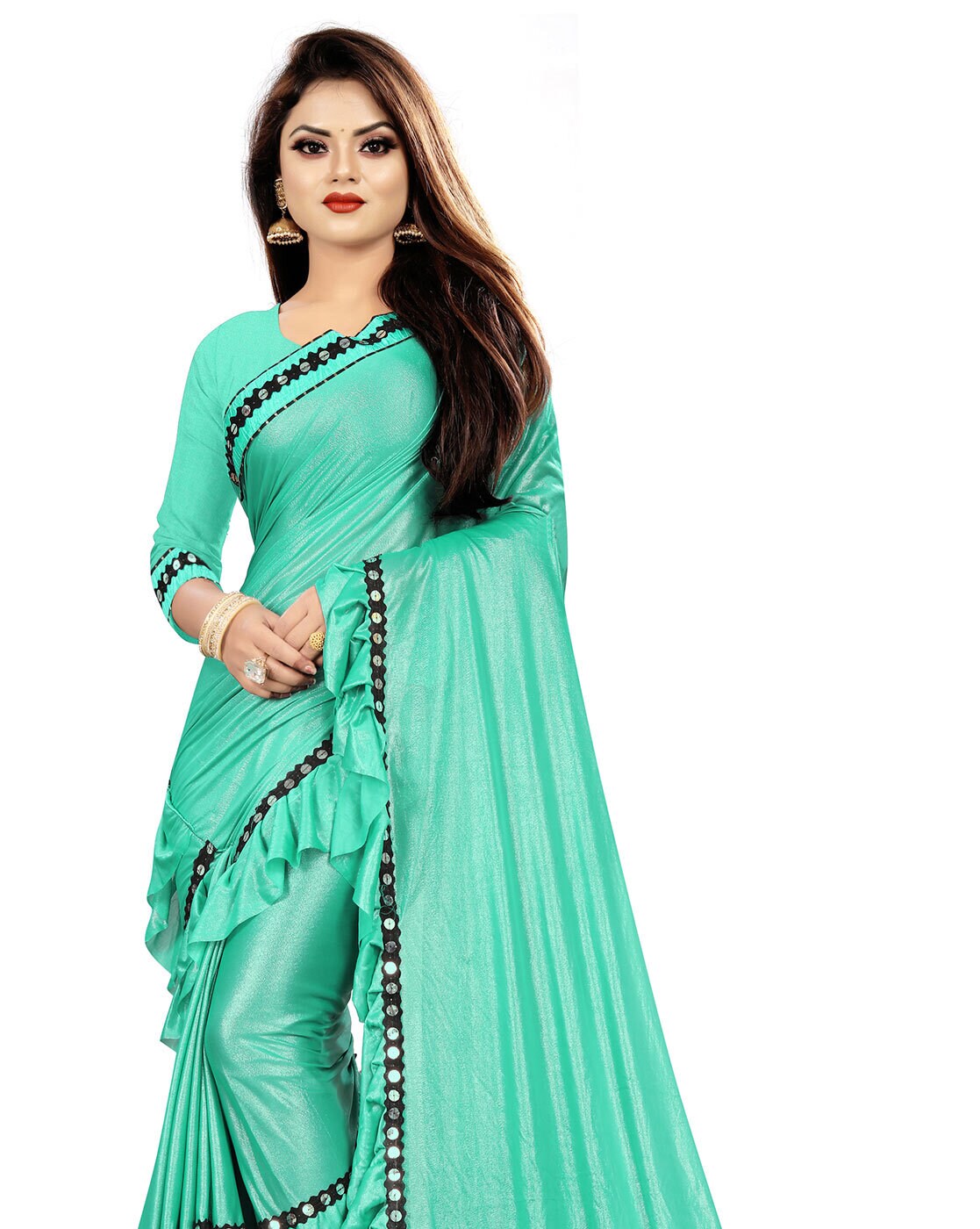 Grab the stylish Seafoam Green Silk Plain Saree|SARV125057