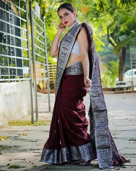 Maroon Color 3D Chiffon Satin Saree With Sequence Blouse – Bahuji - Online  Fashion & Lifestyle Store