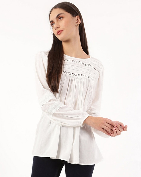 Higher Ground Blouson Sleeve Top - White