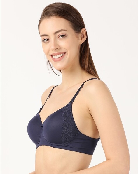 Buy Women's Wirefree Padded Soft Touch Microfiber Nylon Elastane Stretch  Full Coverage Lace Styling Multiway T-Shirt Bra with Adjustable Straps -  Classic Navy 1816