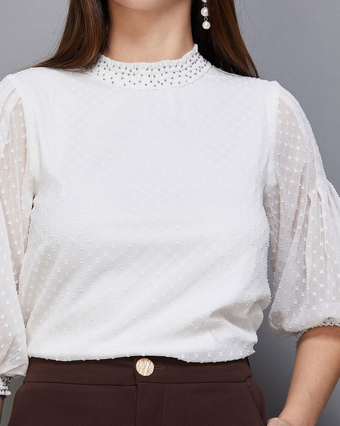 Round-Neck Top with Puff Sleeves