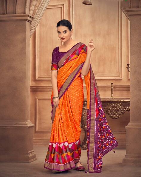 Orange and Pink Georgette Dual Tone Saree with Foil Print