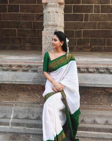 Olive Green & White Shibori Georgette Saree – Tirumala Designers