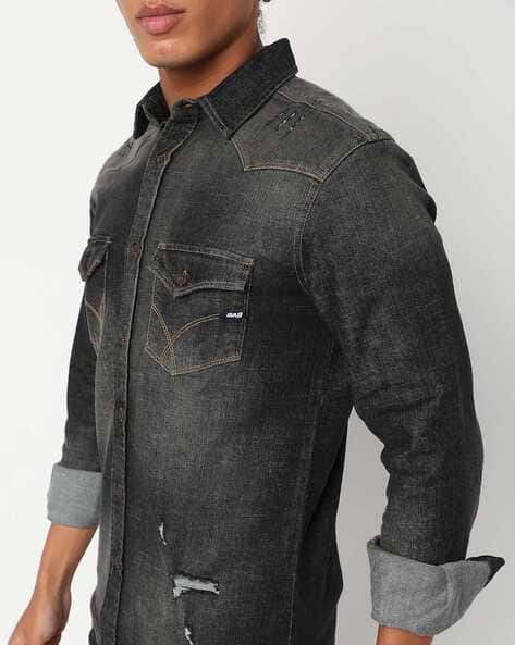 Price History of GAS Kant Basic Distressed Denim Shirt from Ajio