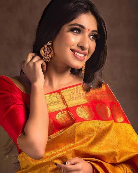 Yellow Semi Tussar Silk Saree With Contrast Bomkai Temple Border – Paithanic