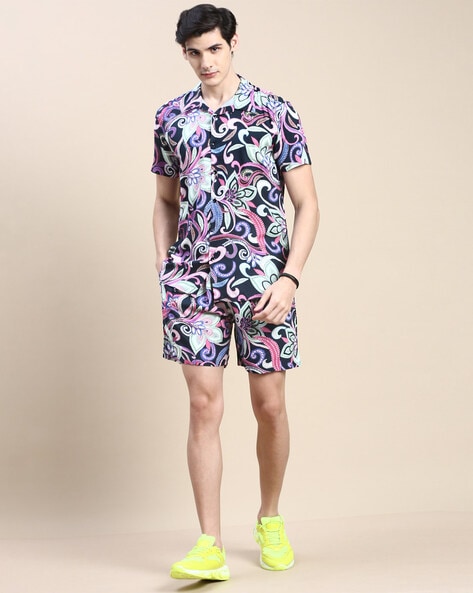 Floral Print Short Sleeve Shirt And Short Set