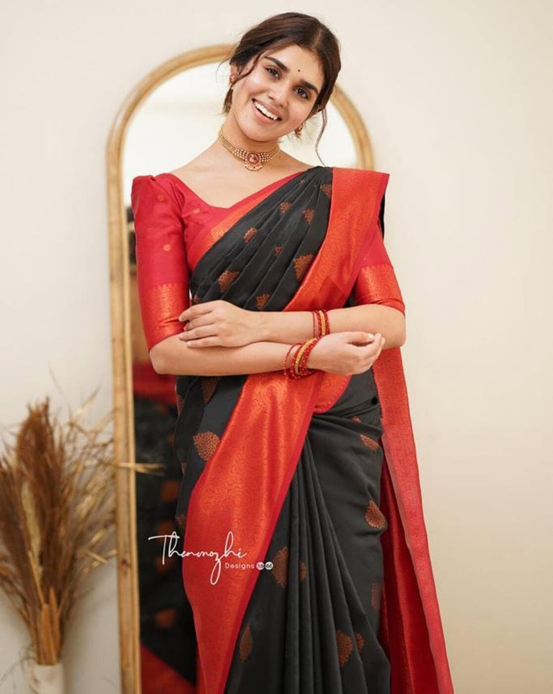 BANGLORI Black With Red Da - 56 Georgette With Mirror Work Party Wear Saree,  5.2 m (separate blouse piece) at Rs 599 in Surat