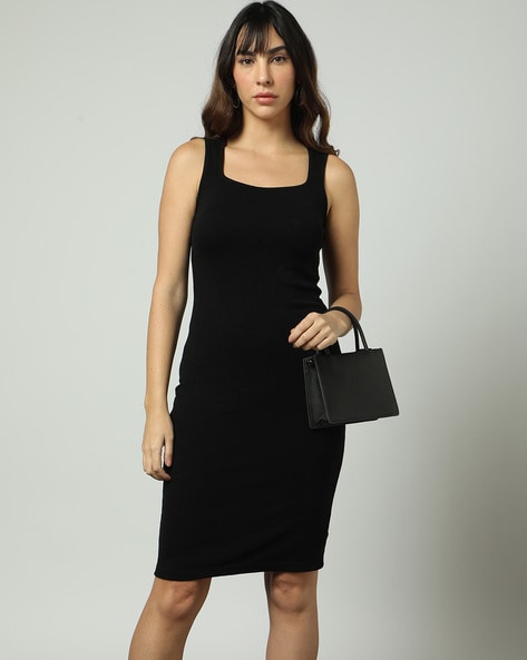 ASOS DESIGN square neck softline midi dress in black | ASOS