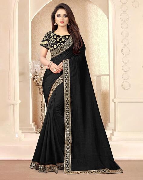 Black Swaroski Pure Satin Designer Saree - ALBIS Online