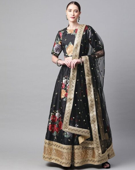 Embellished A-line Lehenga Choli Set with Dupatta