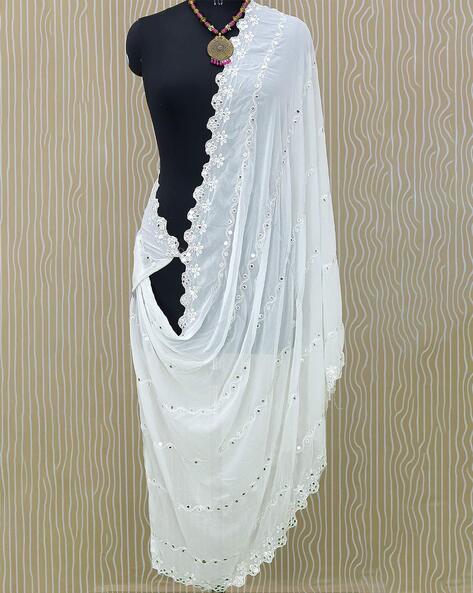 Embroidered Dupatta with Scalloped Hem Price in India