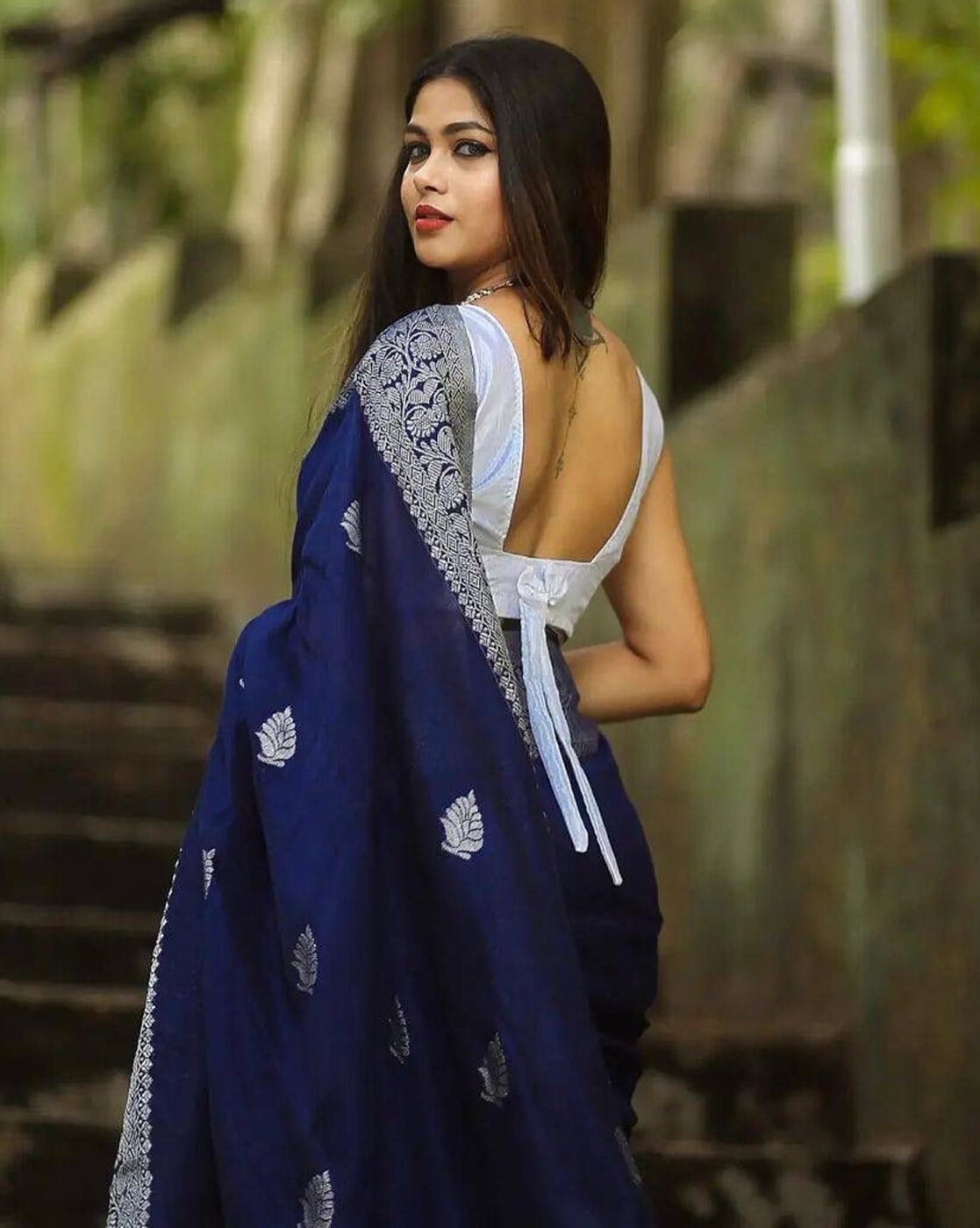 Bell Blue Leheriya Saree – Thread & Button