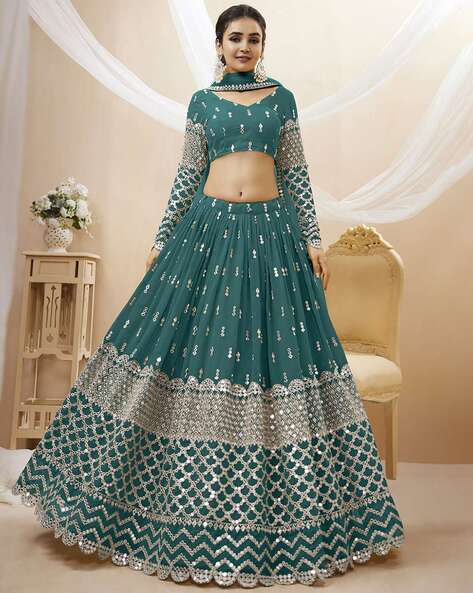 Teal Blue Embellished Lehenga Set