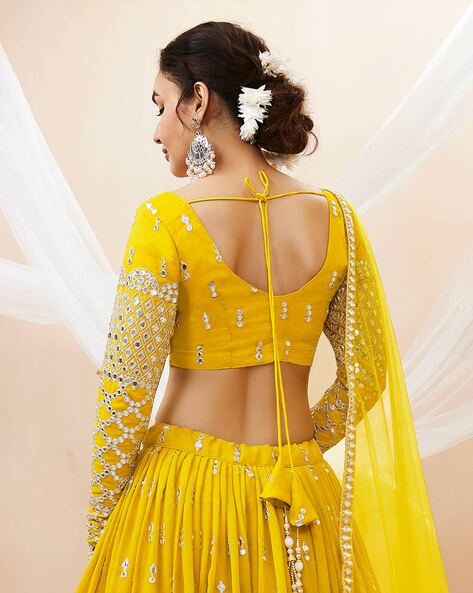 Peach Lehenga Choli with Yellow Blouse and Dupatta – Roop Sari Palace