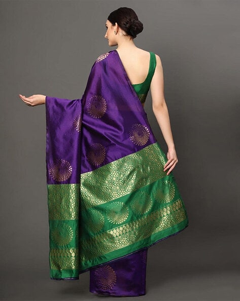 Purple Silk Printed Designer Sari Online Shopping USA - Saree