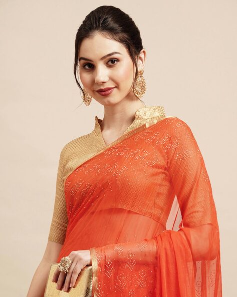 Buy Orange Zari Weaving Silk Classic Saree From Ethnic Plus