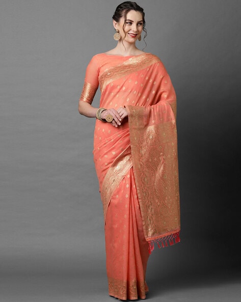 Buy Peach Sarees for Women by WUXI Online