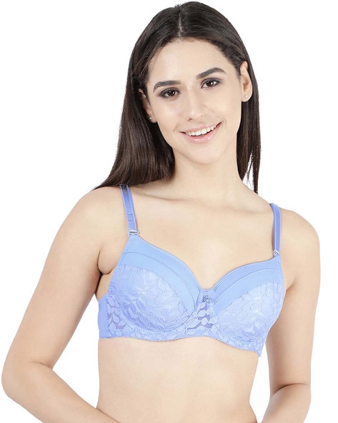 Susie Moroccan Blue Half Lace Cup Padded Wired Bra