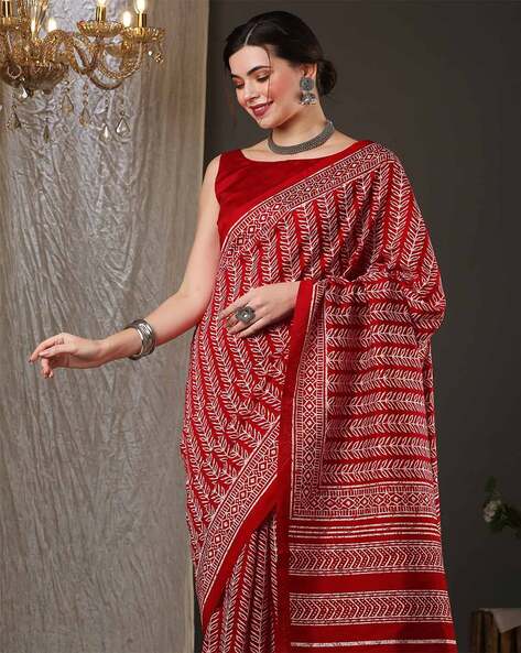 Banarasee Organza Mix Saree With Silver Zari-Red