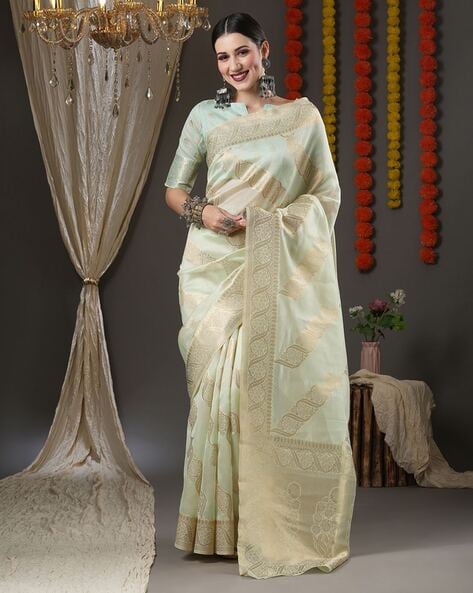 Cream and Pink Shibori Organza Saree