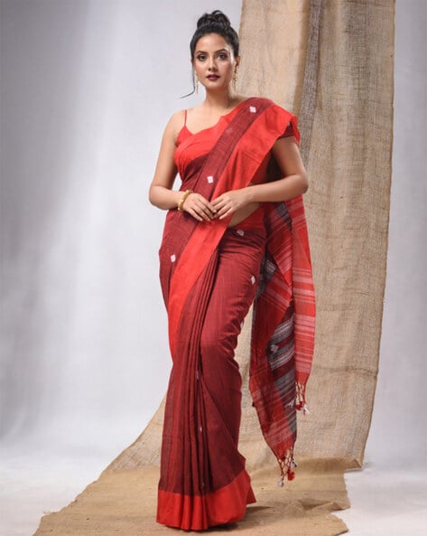 Dark Red Faux Georgette and Jacquard Saree With Blouse: SBJ97 | Fancy sarees  party wear, Saree blouse designs, Fancy sarees