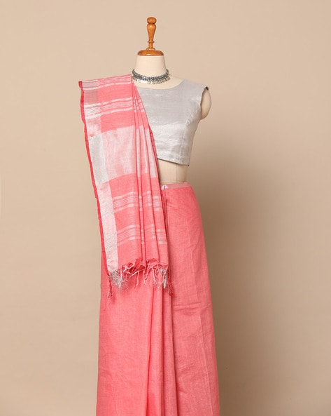 Handloom Linen Saree in Multicolor : SBEA1736