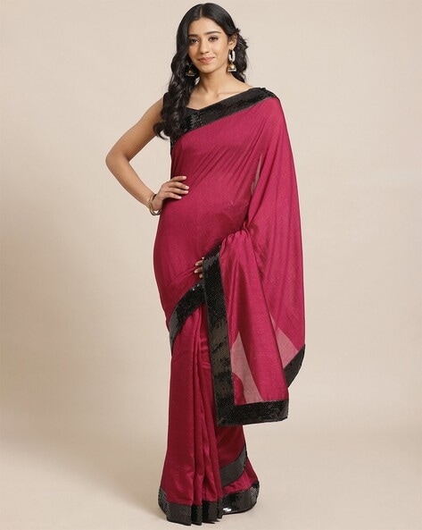 Magenta plain chiffon saree with blouse - Sourbh Sarees - 4017273