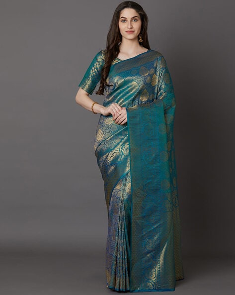 30 Contrast Blouse Designs For Blue Silk Saree - Candy Crow