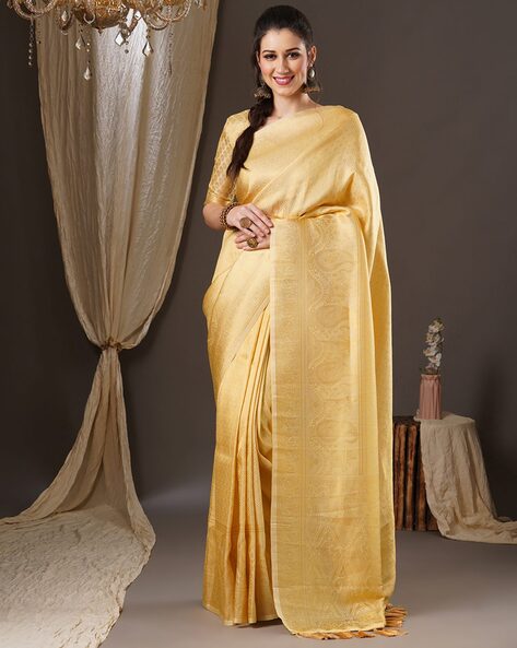 Banarasee Faux Georgette Saree With Silver Zari & Work-Olive Green