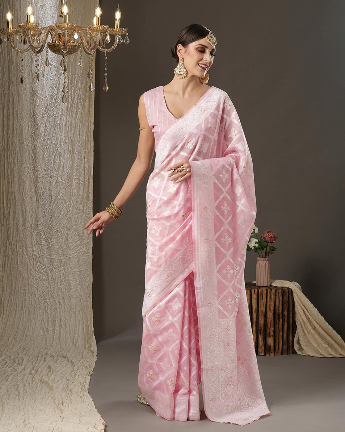 Buy Pink Sarees for Women by Ri-wah Online | Ajio.com