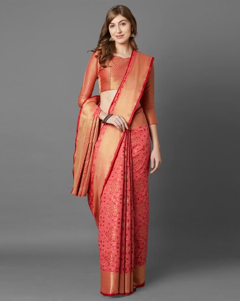 Buy Peach Striped Tussar Silk Sari Online in USA with Designer Blouse –  Pure Elegance