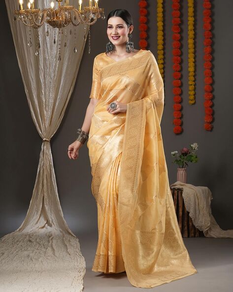 Lemon Yellow Lichi Silk Haldi Wear Saree